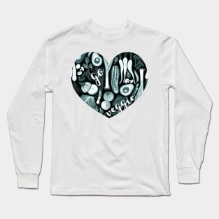 Go veggie // heart print // black background pine and mint vegetables Long Sleeve T-Shirt